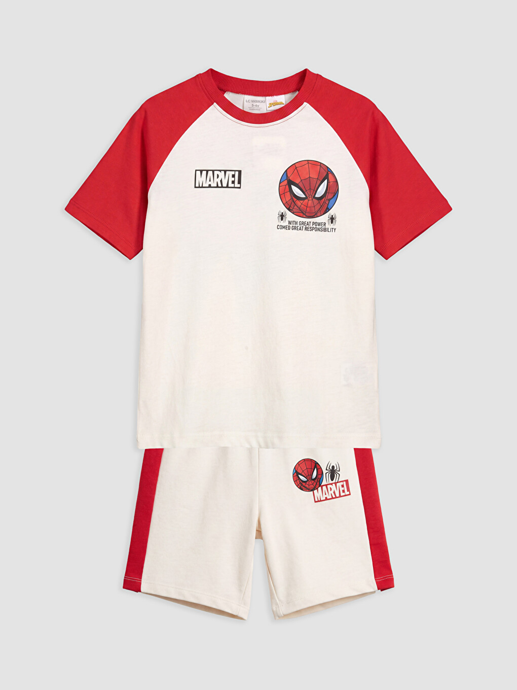 Bej Spider-man Lisanslı Erkek Çocuk Şortlu Takım