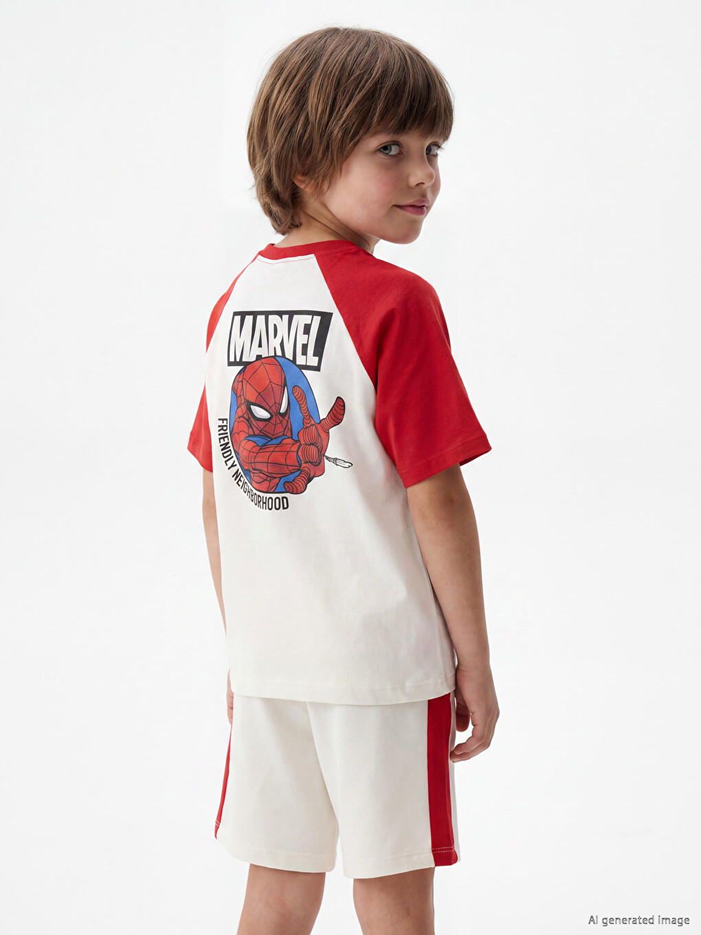 Bej Spider-man Lisanslı Erkek Çocuk Şortlu Takım-1
