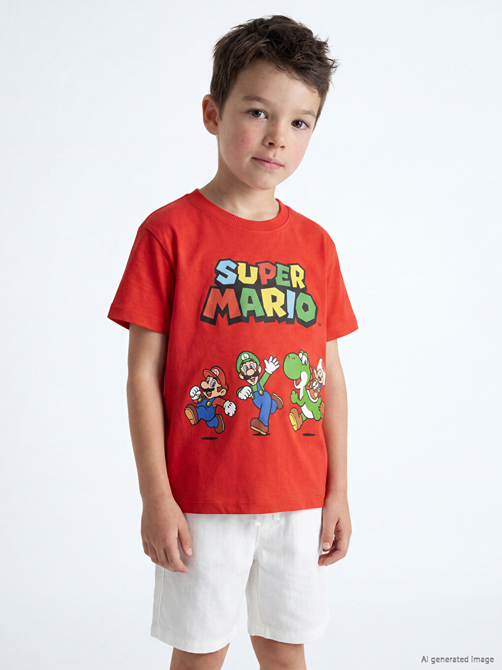 Crew Neck Super Mario Printed Boys' T-shirt-1