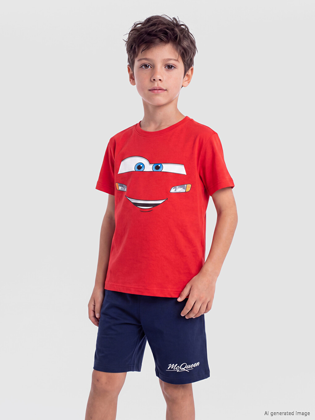 Kırmızı Cars Baskılı Erkek Çocuk Şortlu Pijama Takımı-1