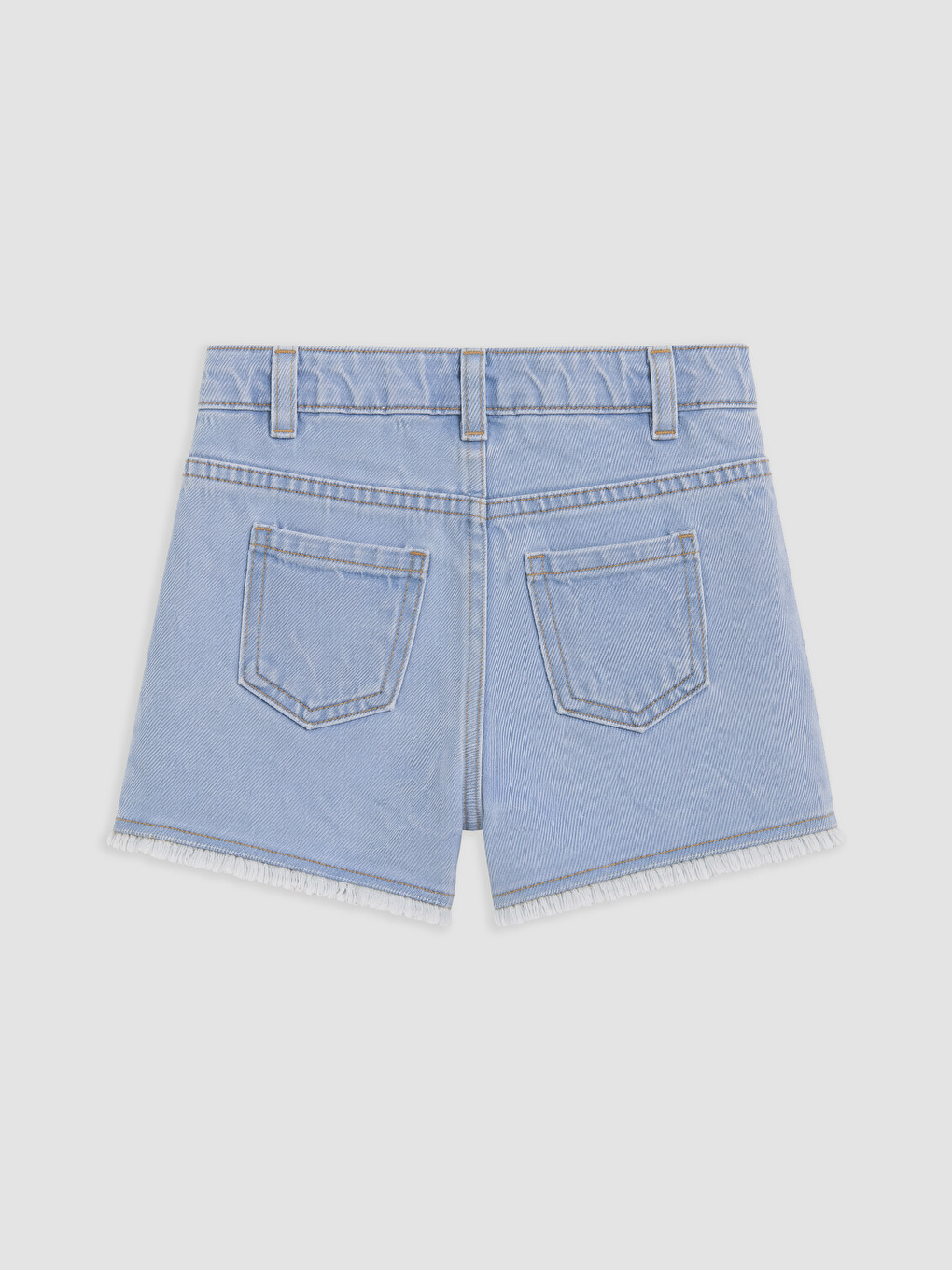 Mavi Çiçek Nakışlı Kız Çocuk Jean Şort-1