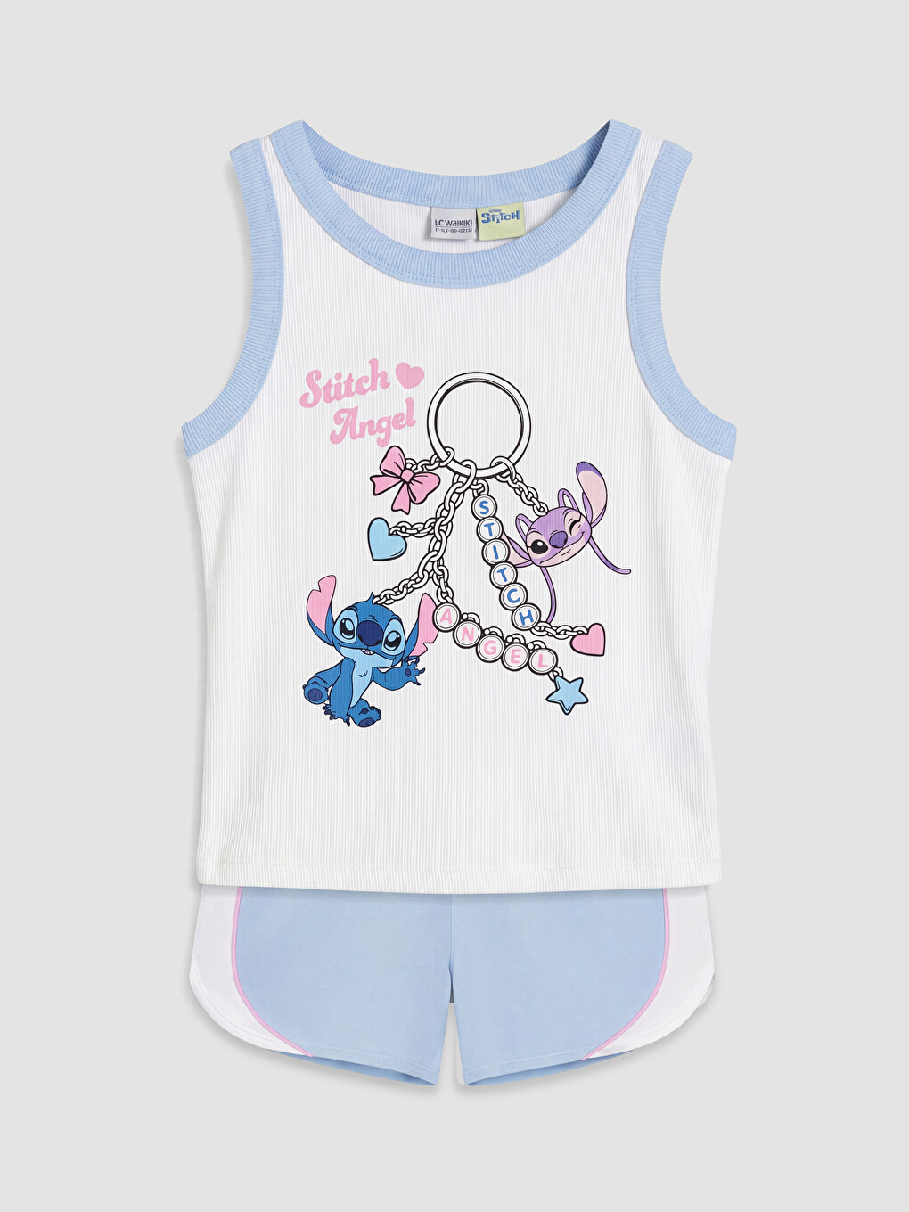 Beyaz Stitch Ve Angel Lisanslı Kız Çocuk Şortlu Takım