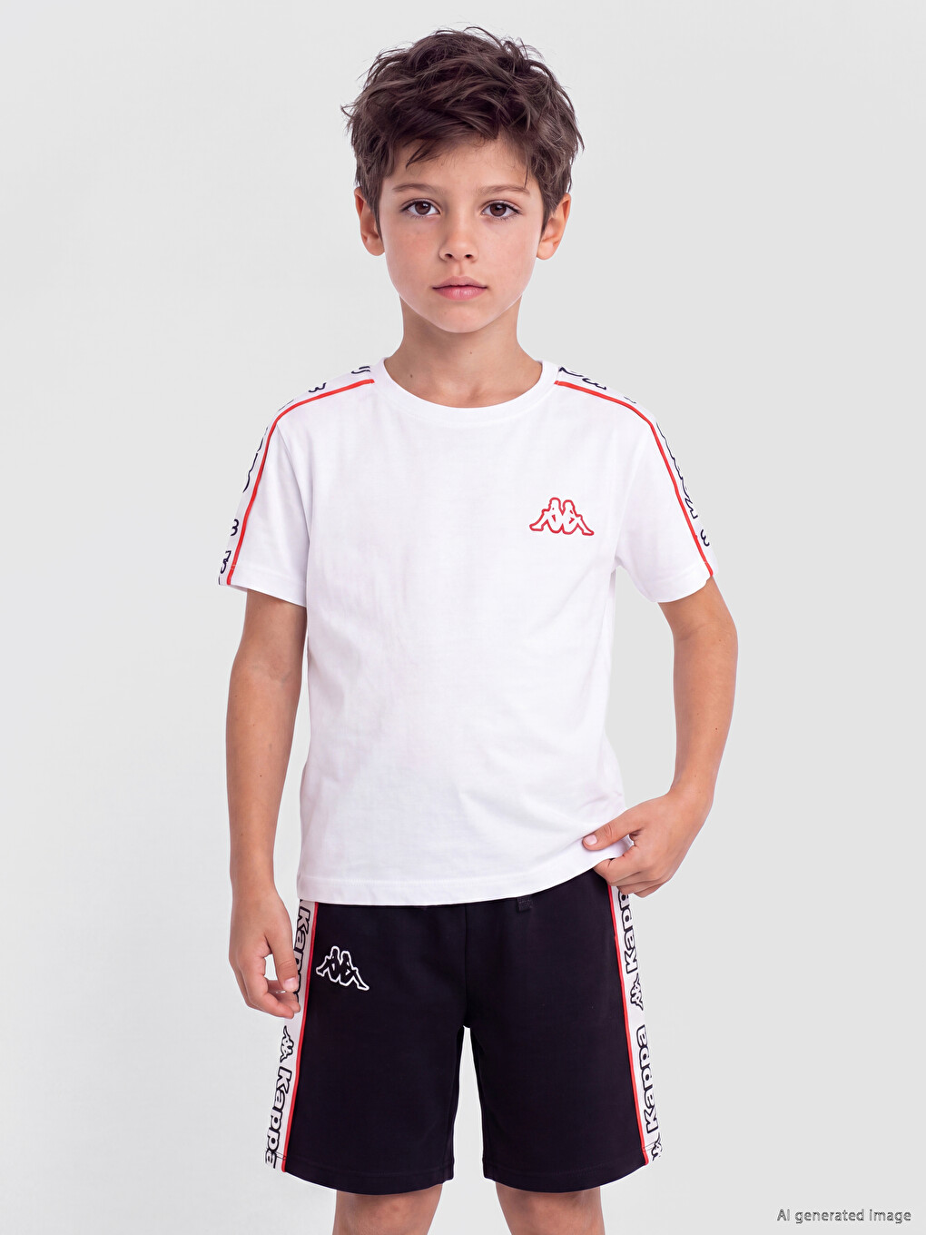 Beyaz Baskılı Erkek Çocuk Şortlu Takım-1