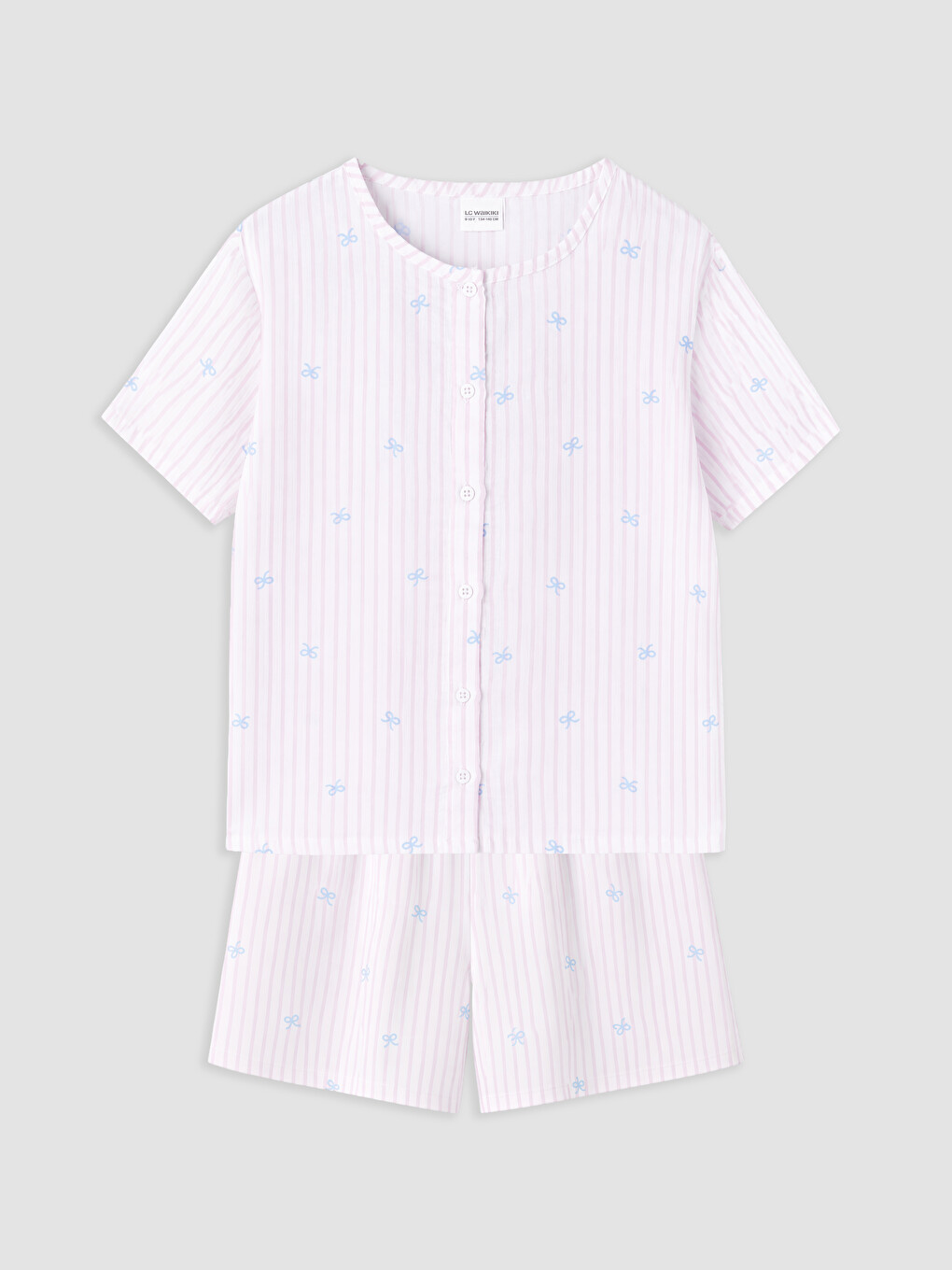 Beyaz Bisiklet Yaka Kız Çocuk Şortlu Pijama Takımı-1