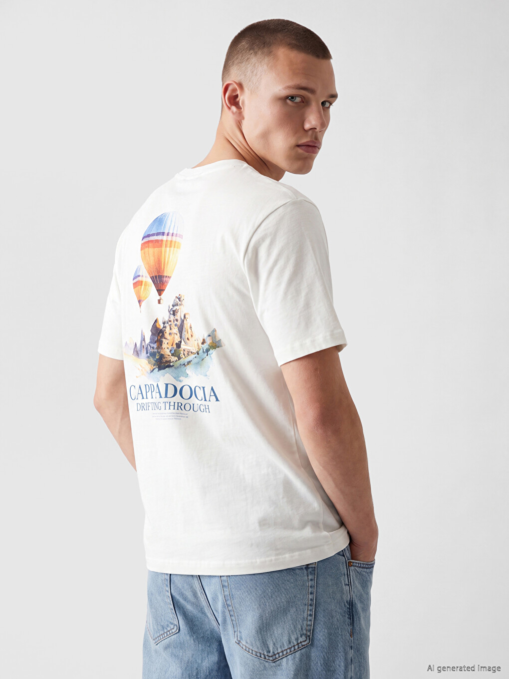 Crew Neck Kapadokya Printed Men's T-shirt