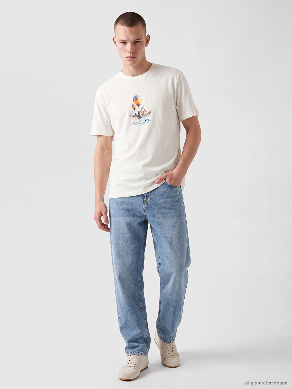 Crew Neck Kapadokya Printed Men's T-shirt-1