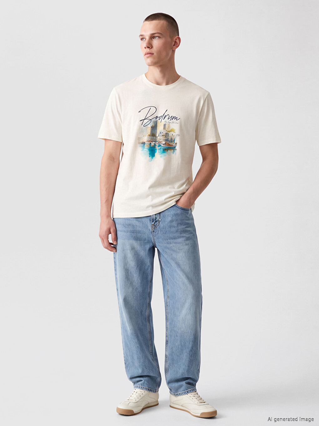 Crew Neck Bodrum Printed Jersey Men's T-shirt-1