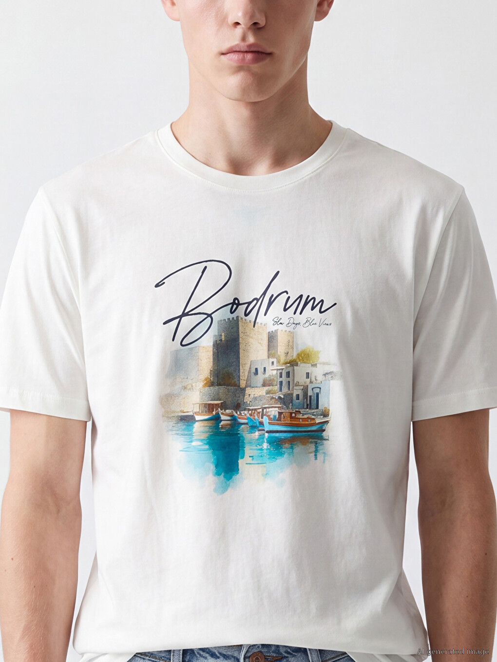 Crew Neck Bodrum Printed Jersey Men's T-shirt-2