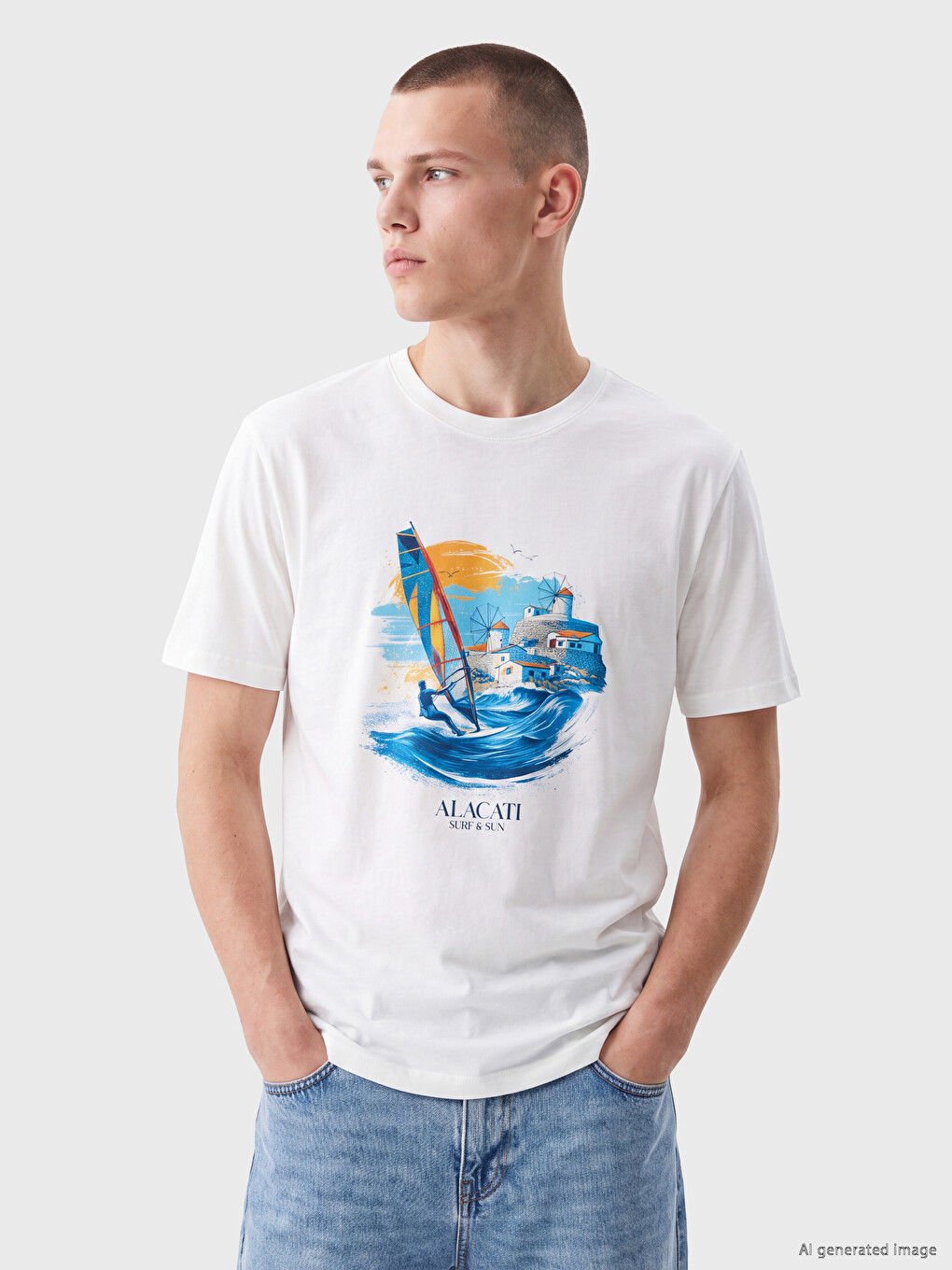 Crew Neck Alaçatı Printed Men's T-shirt