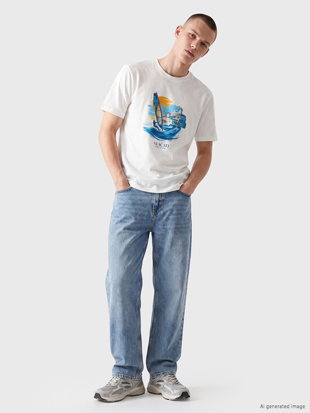 Crew Neck Alaçatı Printed Men's T-shirt-1