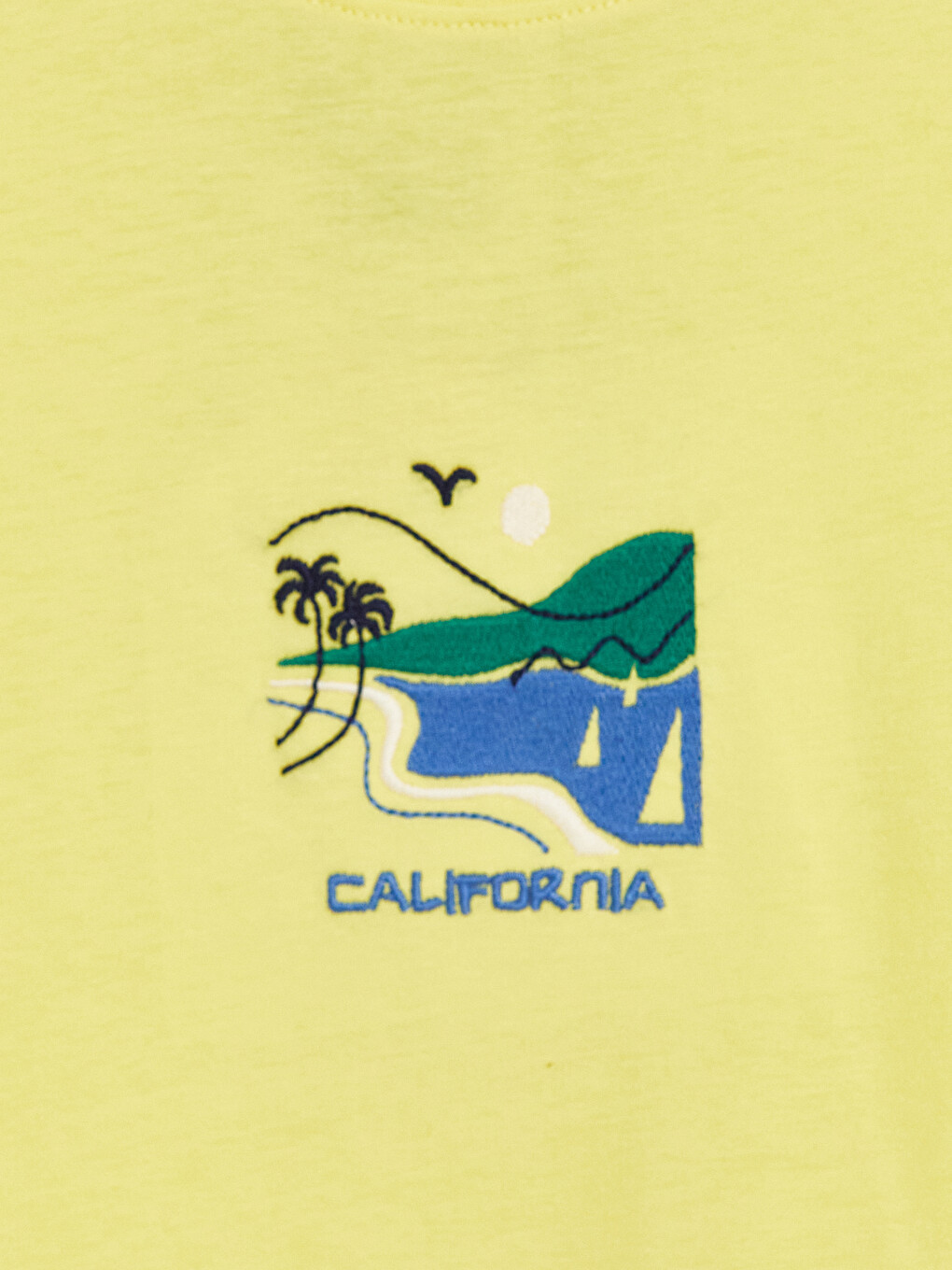 Sarı Bisiklet Yaka California Baskılı Erkek Tişört-1