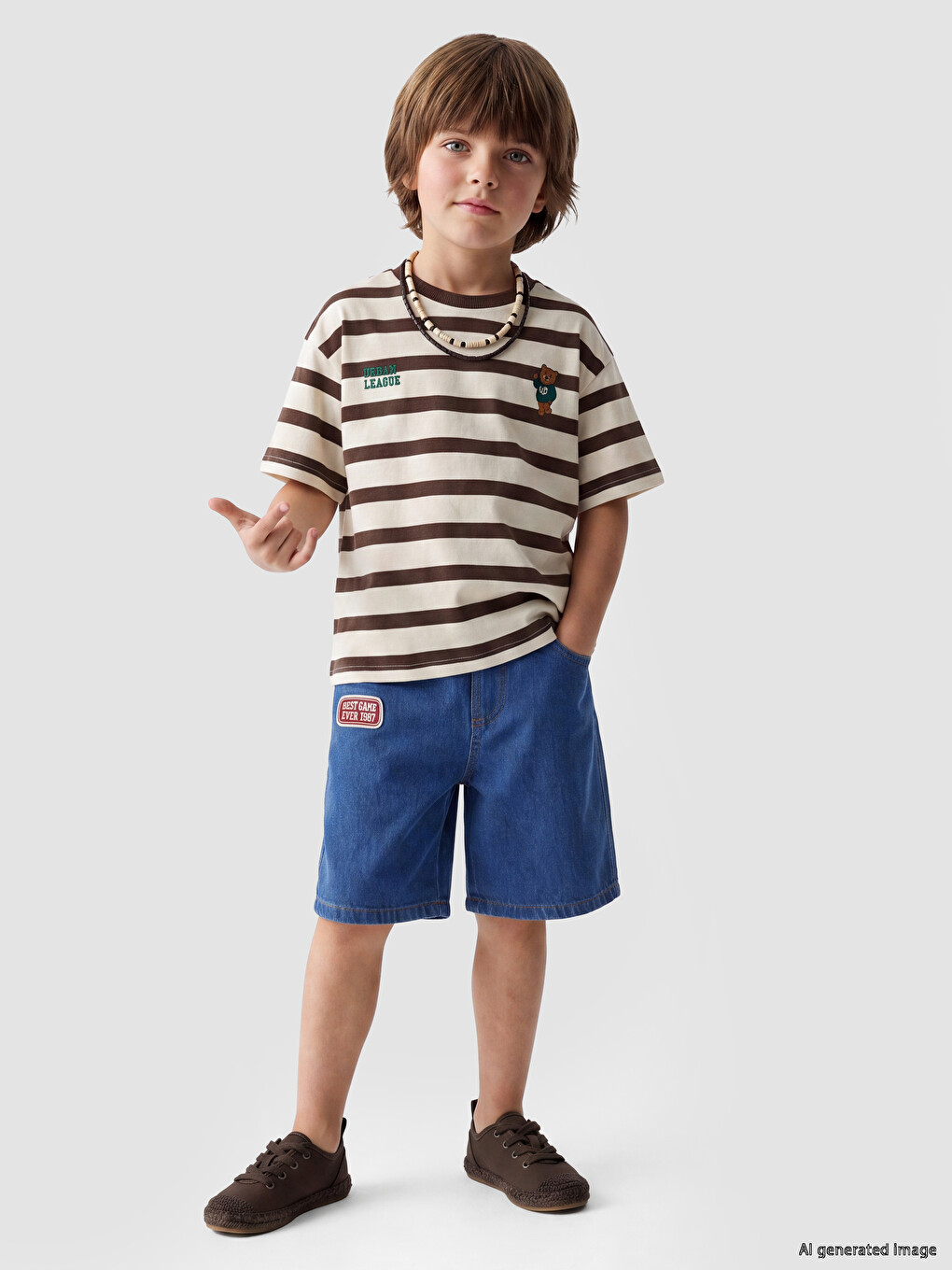 Emblem Detailed Boys' Jean Shorts-1