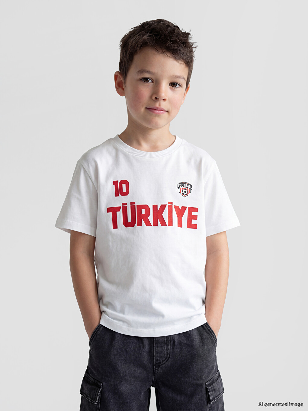 Beyaz Bisiklet Yaka Türkiye Baskılı Erkek Çocuk Tişört