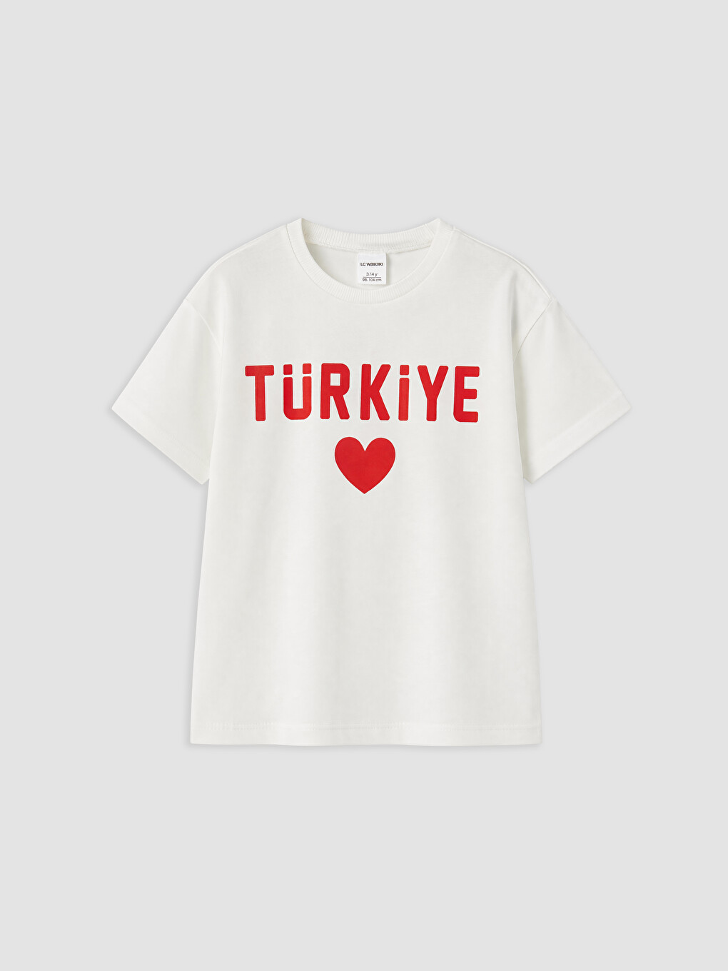 Beyaz Bisiklet Yaka Baskılı Kız Çocuk Tişört