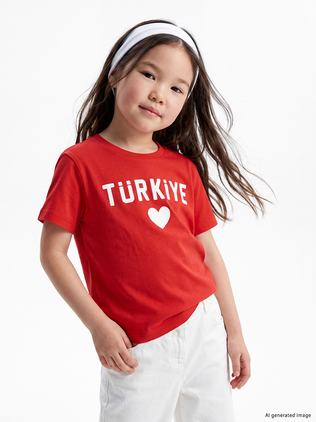 Kırmızı Bisiklet Yaka Türkiye Baskılı Kız Çocuk Tişört-1