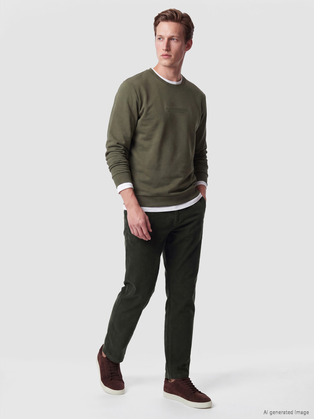 Yeşil Bisiklet Yaka Baskılı Erkek Sweatshirt-1