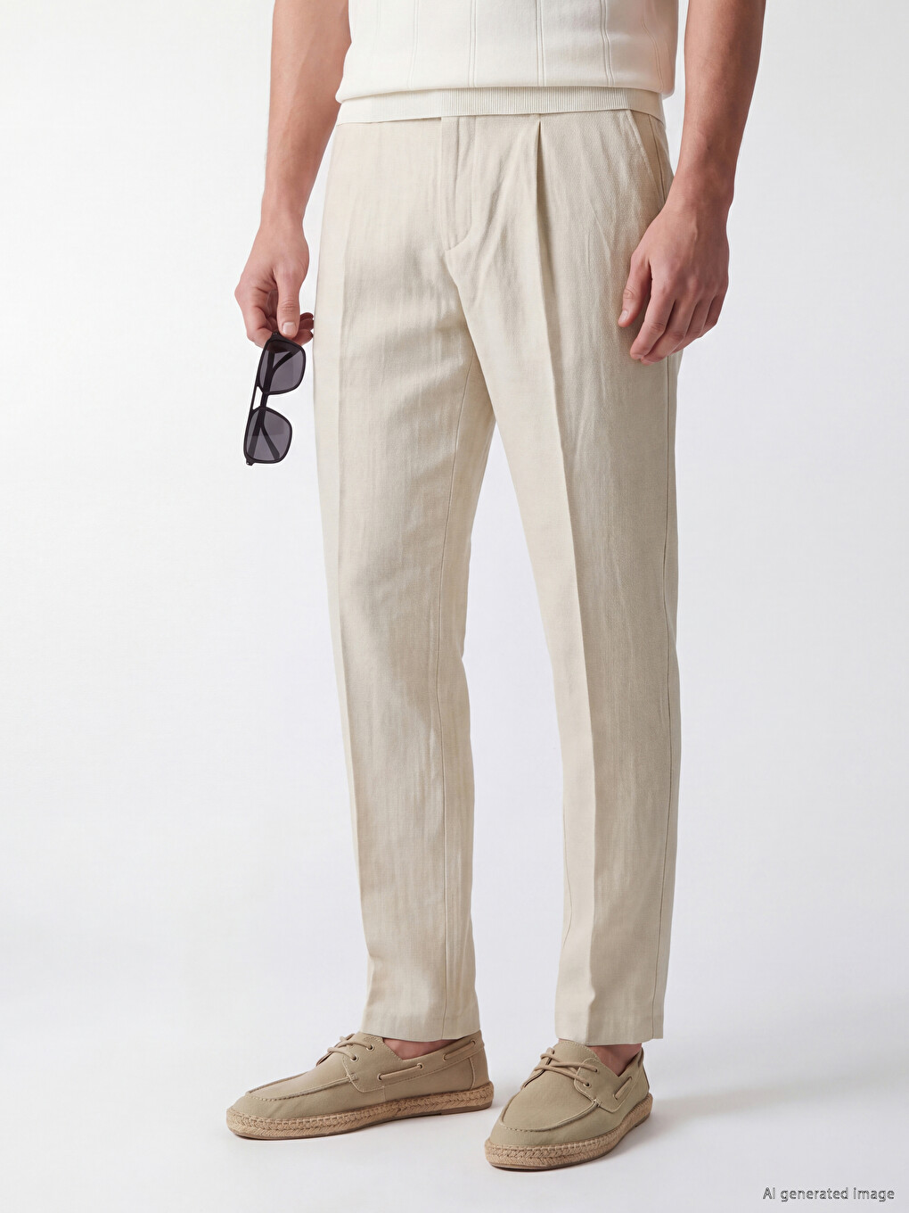 Bej Regular Fit Erkek Pileli Pantolon-1