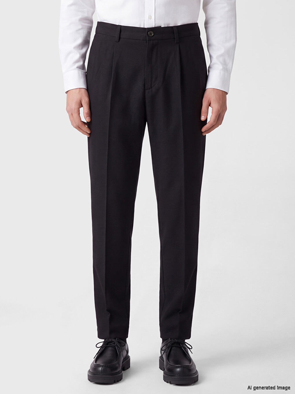Siyah Regular Fit Erkek Pileli Pantolon-1