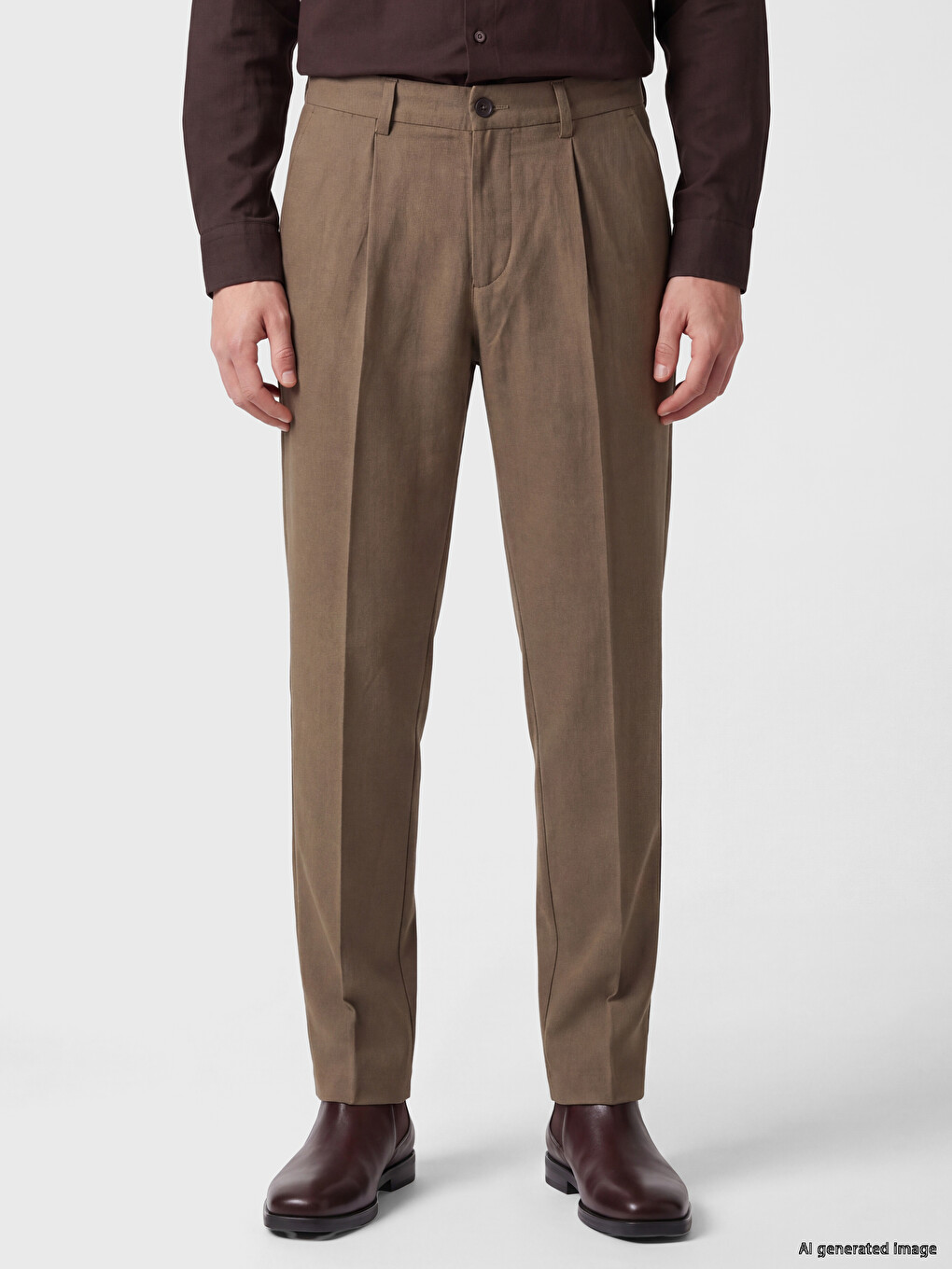 Kahverengi Regular Fit Erkek Pileli Pantolon-1