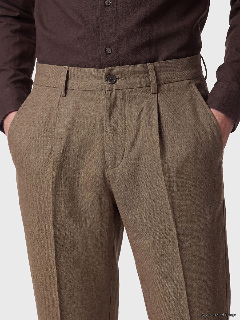 Kahverengi Regular Fit Erkek Pileli Pantolon-2