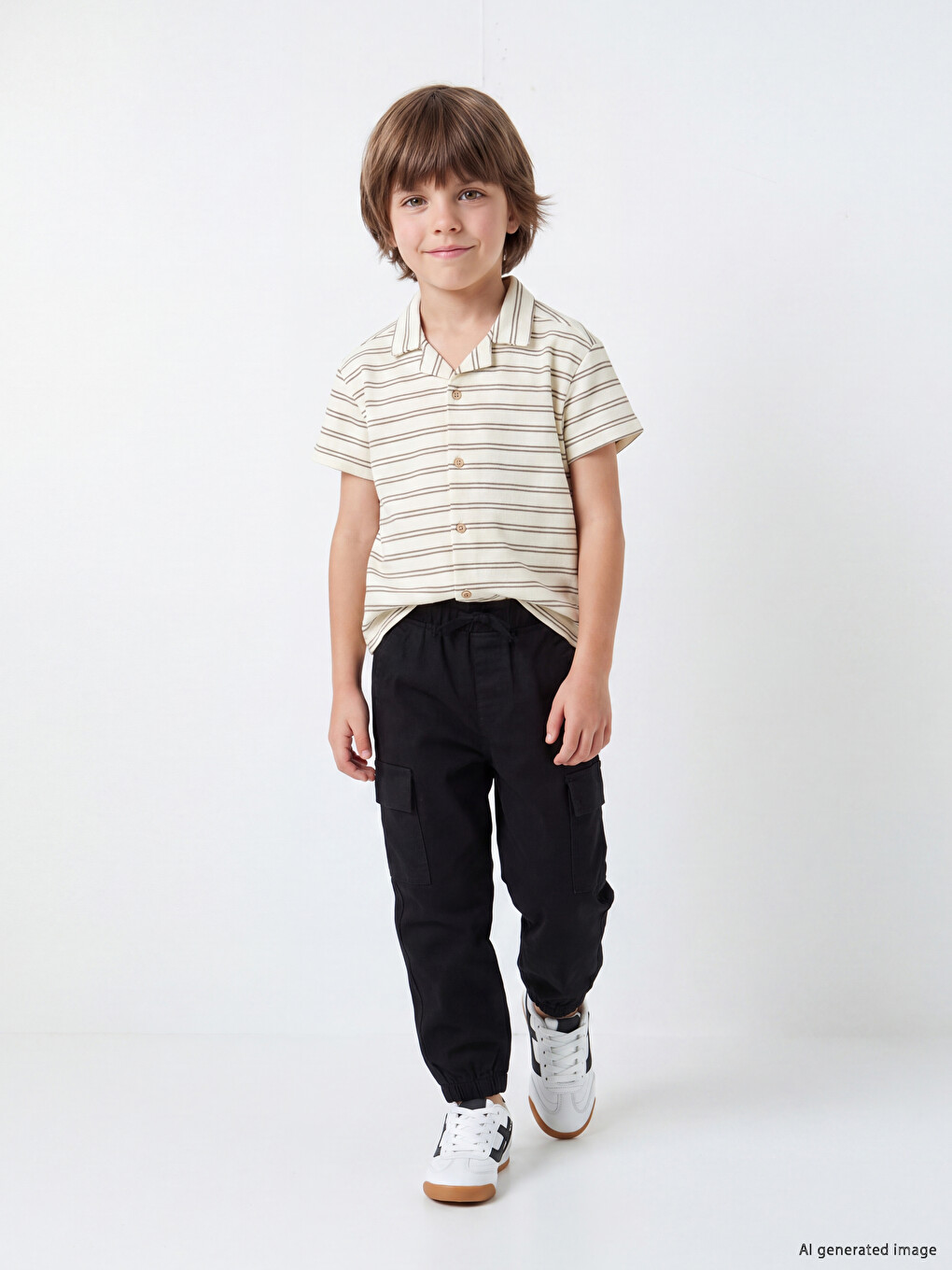 Siyah Regular Fit Erkek Çocuk Kargo Jogger Pantolon
