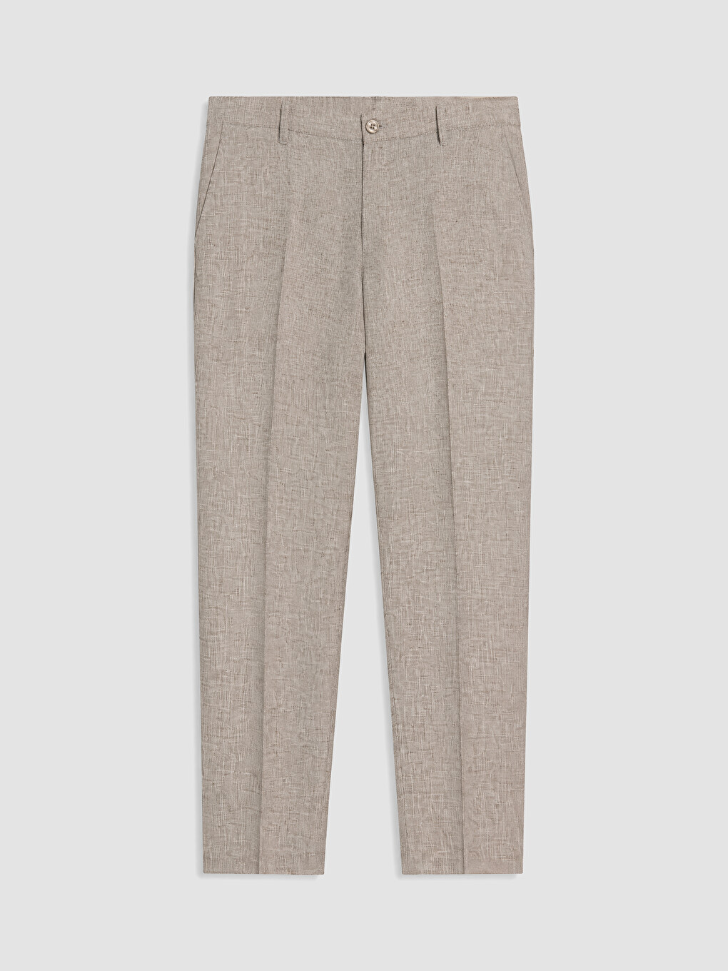Kahverengi Regular Fit Keten Karışımlı Erkek Pantolon