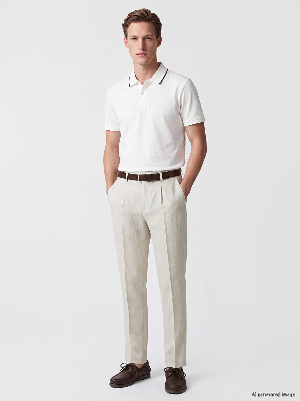 Bej Keten Karışımlı Erkek Pantolon-1