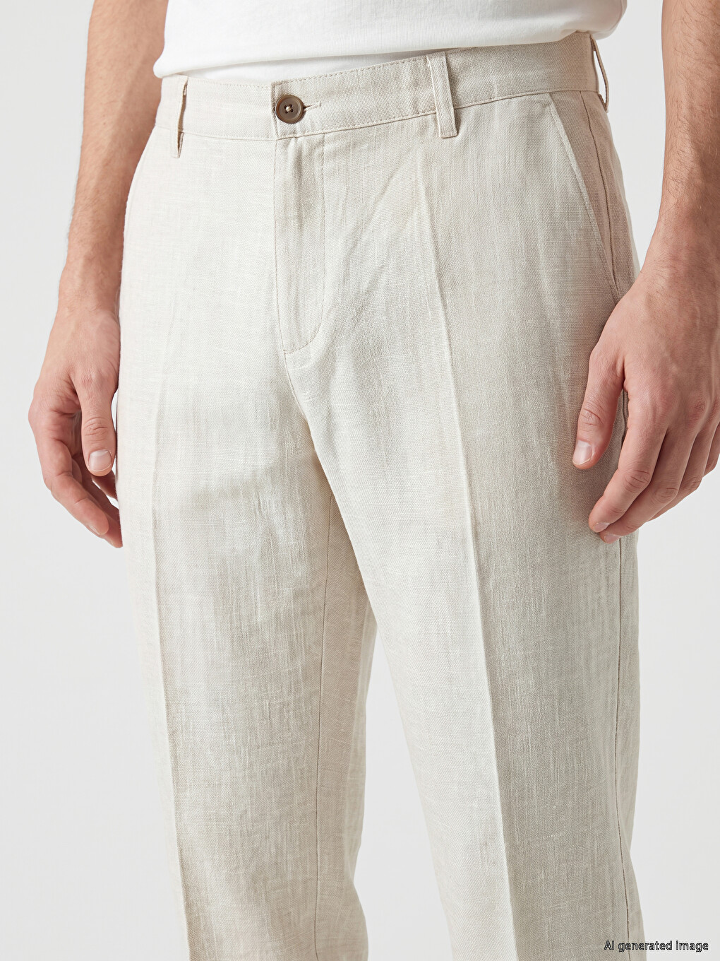 Bej Keten Karışımlı Erkek Pantolon-2
