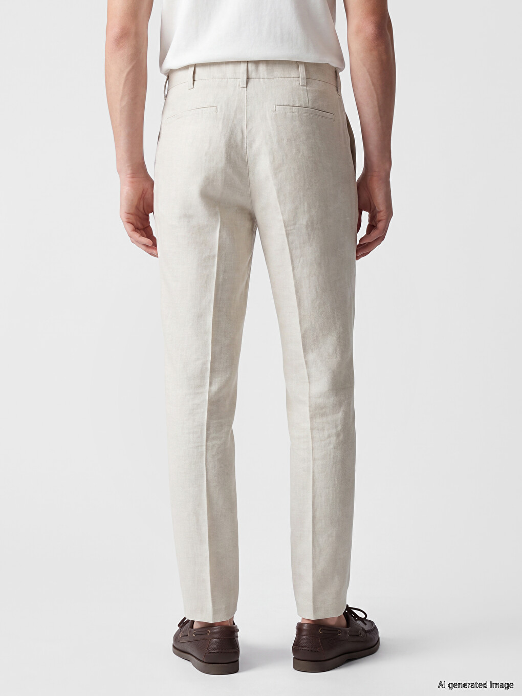 Bej Keten Karışımlı Erkek Pantolon-3