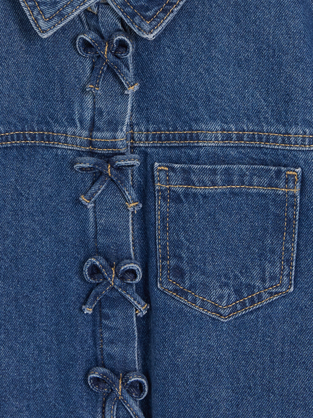 İndigo Fiyonk Detaylı Kız Çocuk Jean Ceket-1