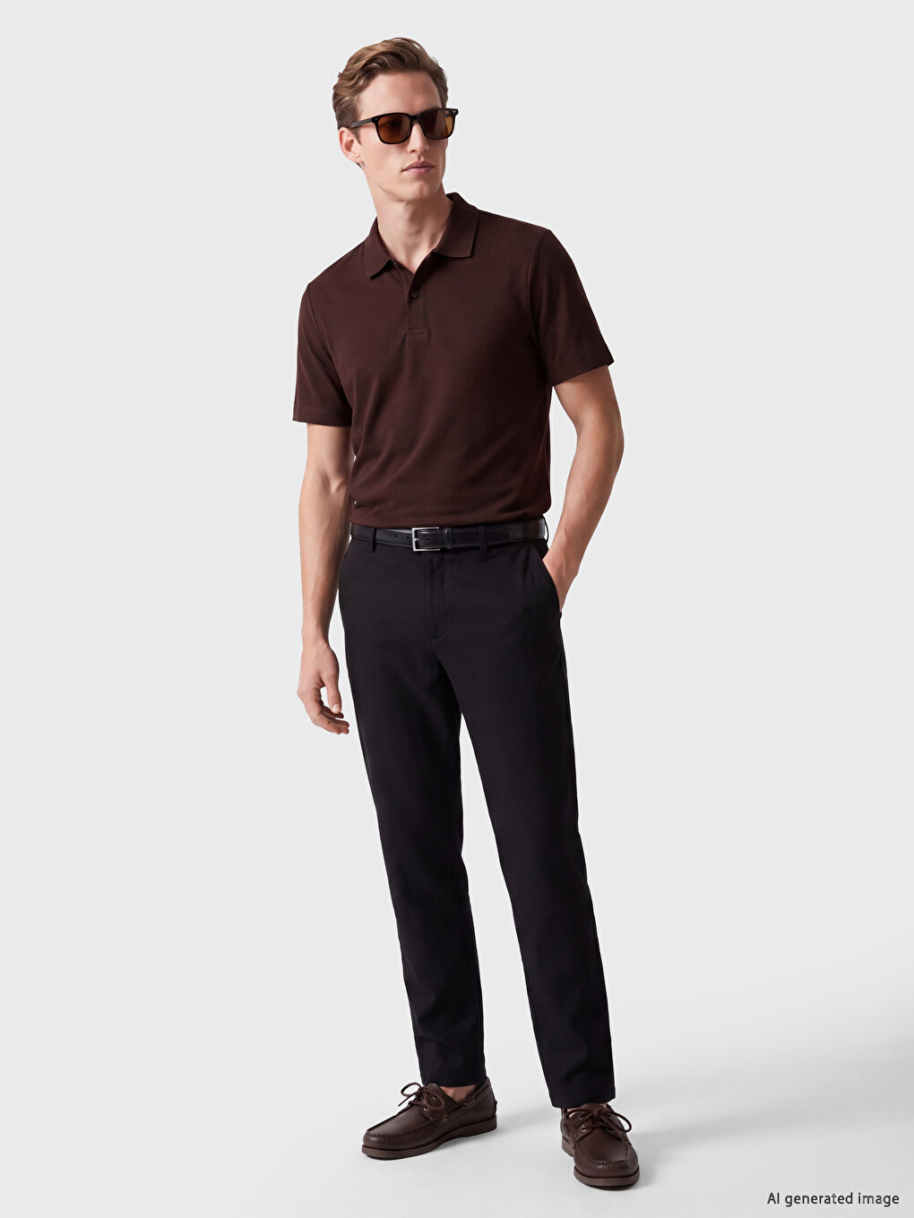 Kahverengi Polo Yaka Erkek Tişört-1