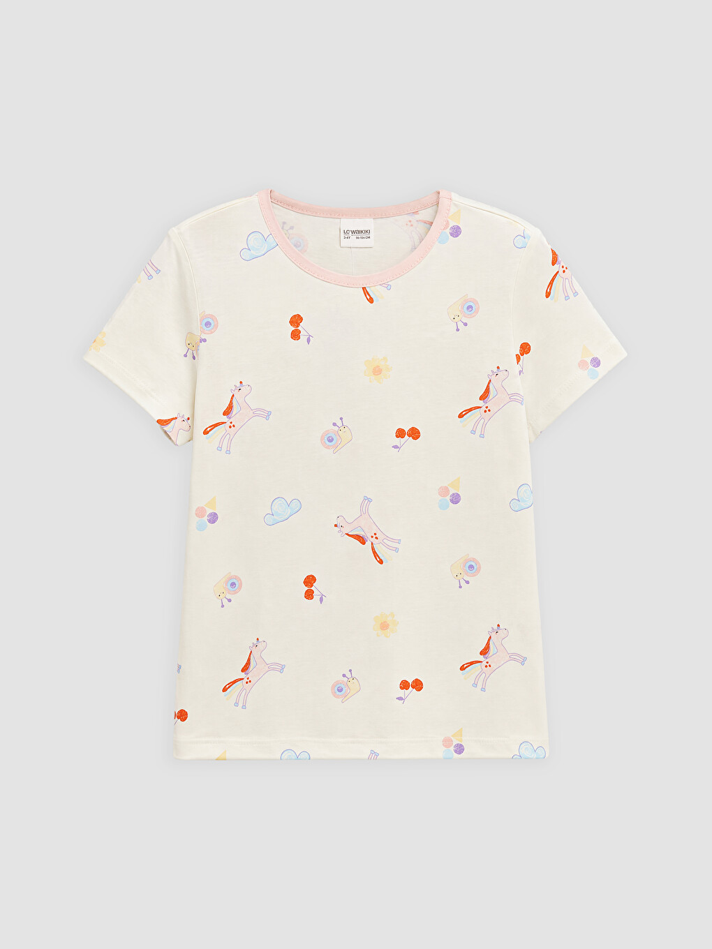 Ekru Bisiklet Yaka Kız Çocuk Kaprili Pijama Takımı-1