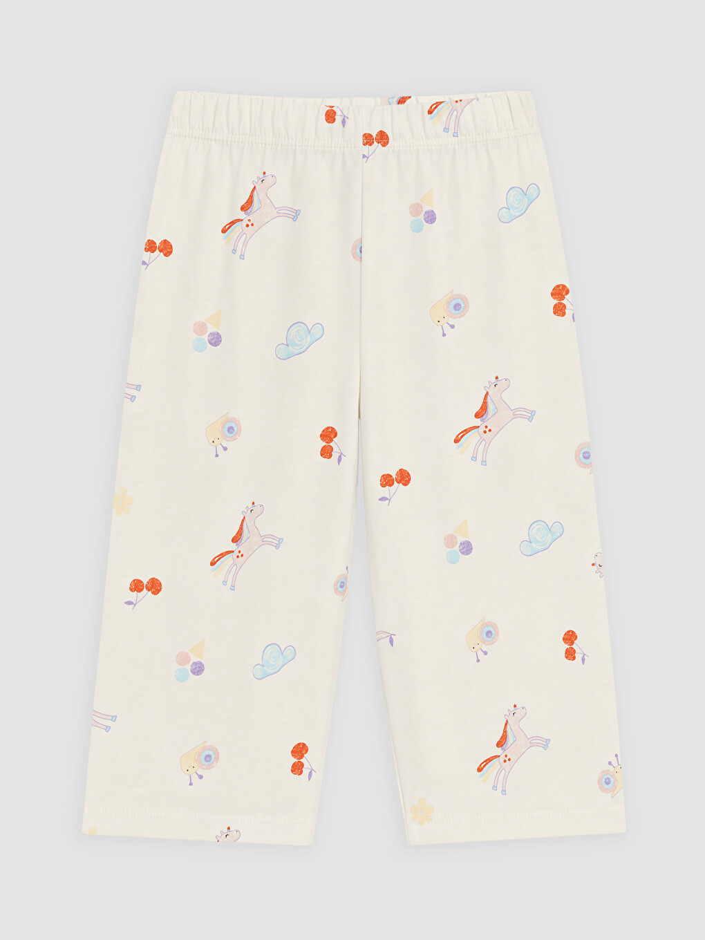 Ekru Bisiklet Yaka Kız Çocuk Kaprili Pijama Takımı-2