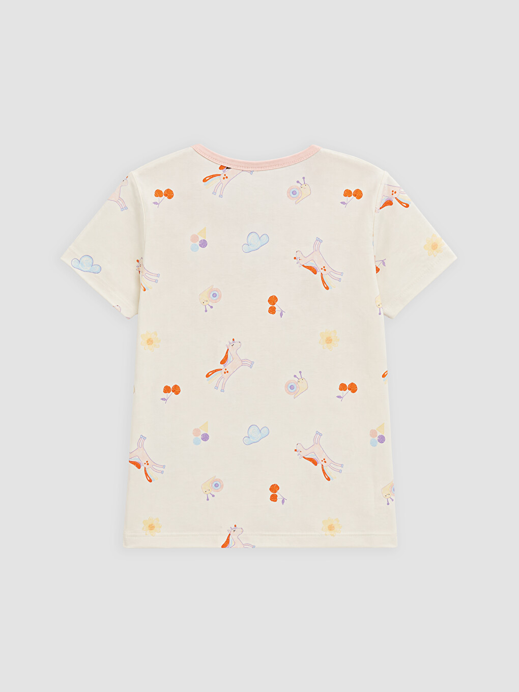 Ekru Bisiklet Yaka Kız Çocuk Kaprili Pijama Takımı-3