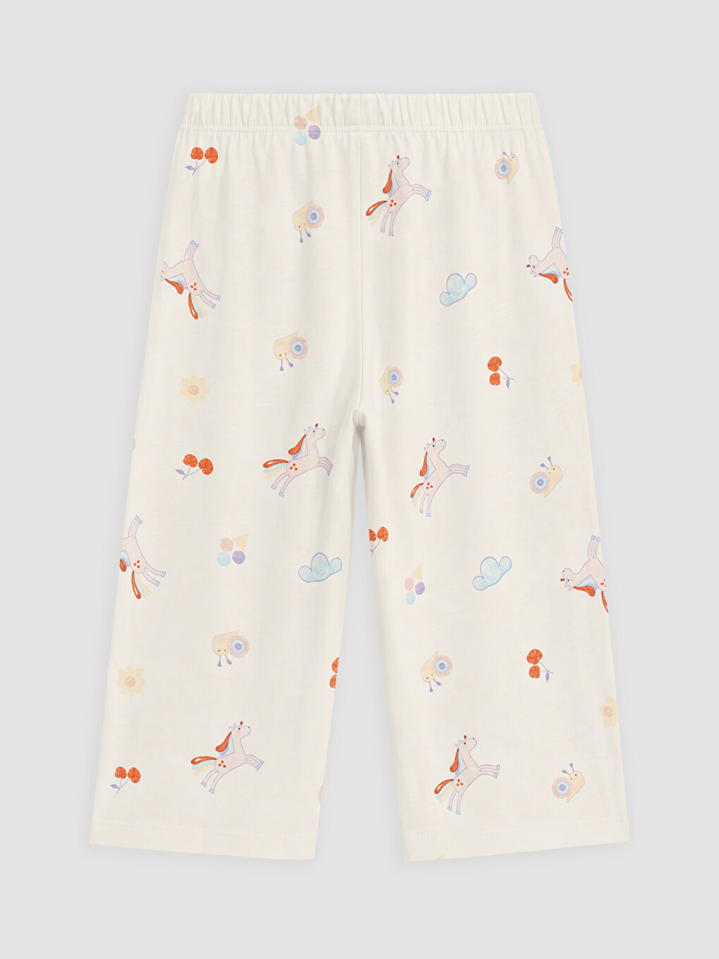 Ekru Bisiklet Yaka Kız Çocuk Kaprili Pijama Takımı-4