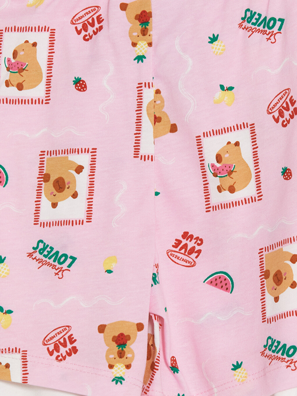Ekru Bisiklet Yaka Kız Çocuk Şortlu Pijama Takımı-5