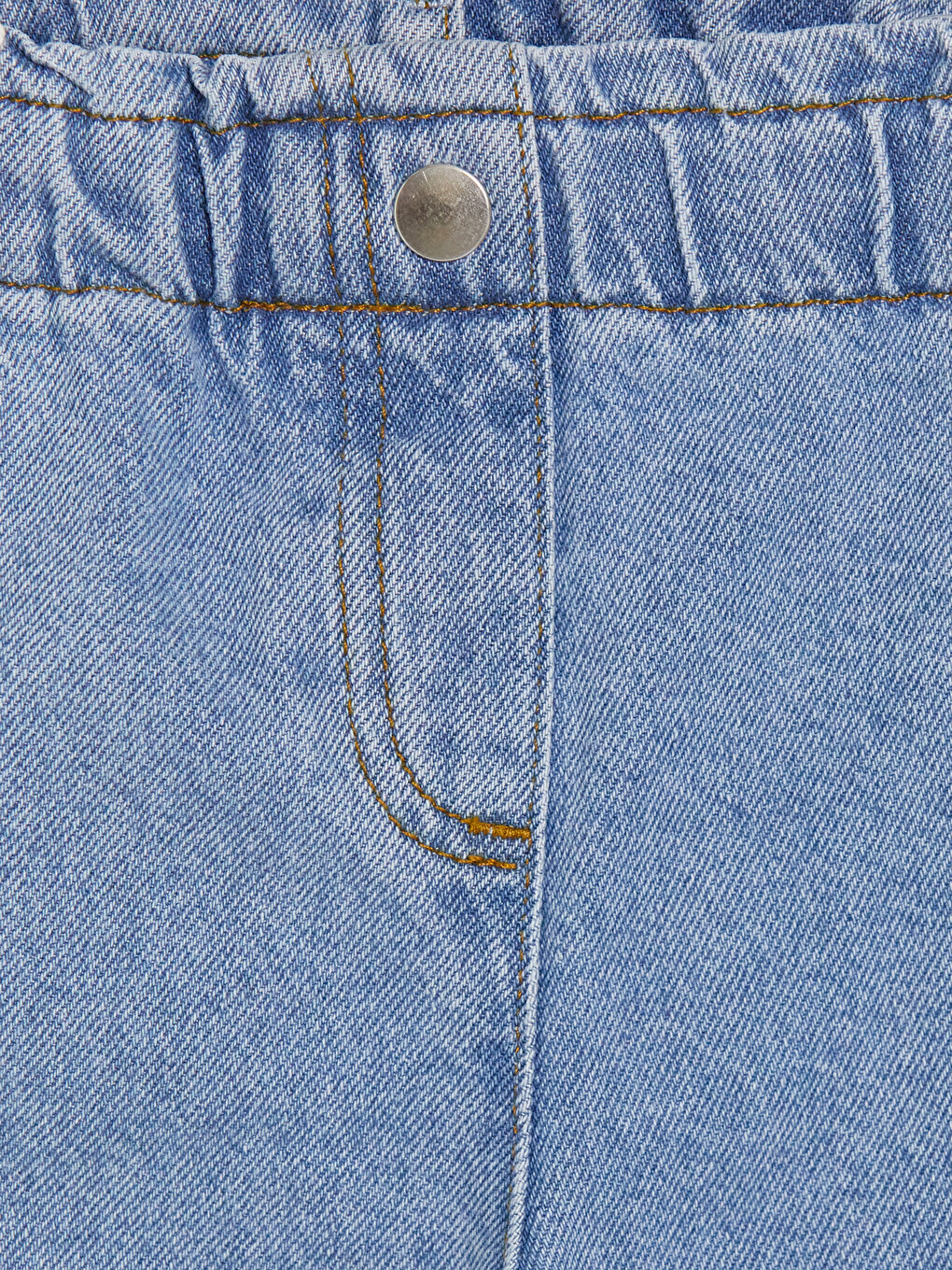 İndigo Beli Lastikli Dantel Detaylı Kız Çocuk Jean Şort-1