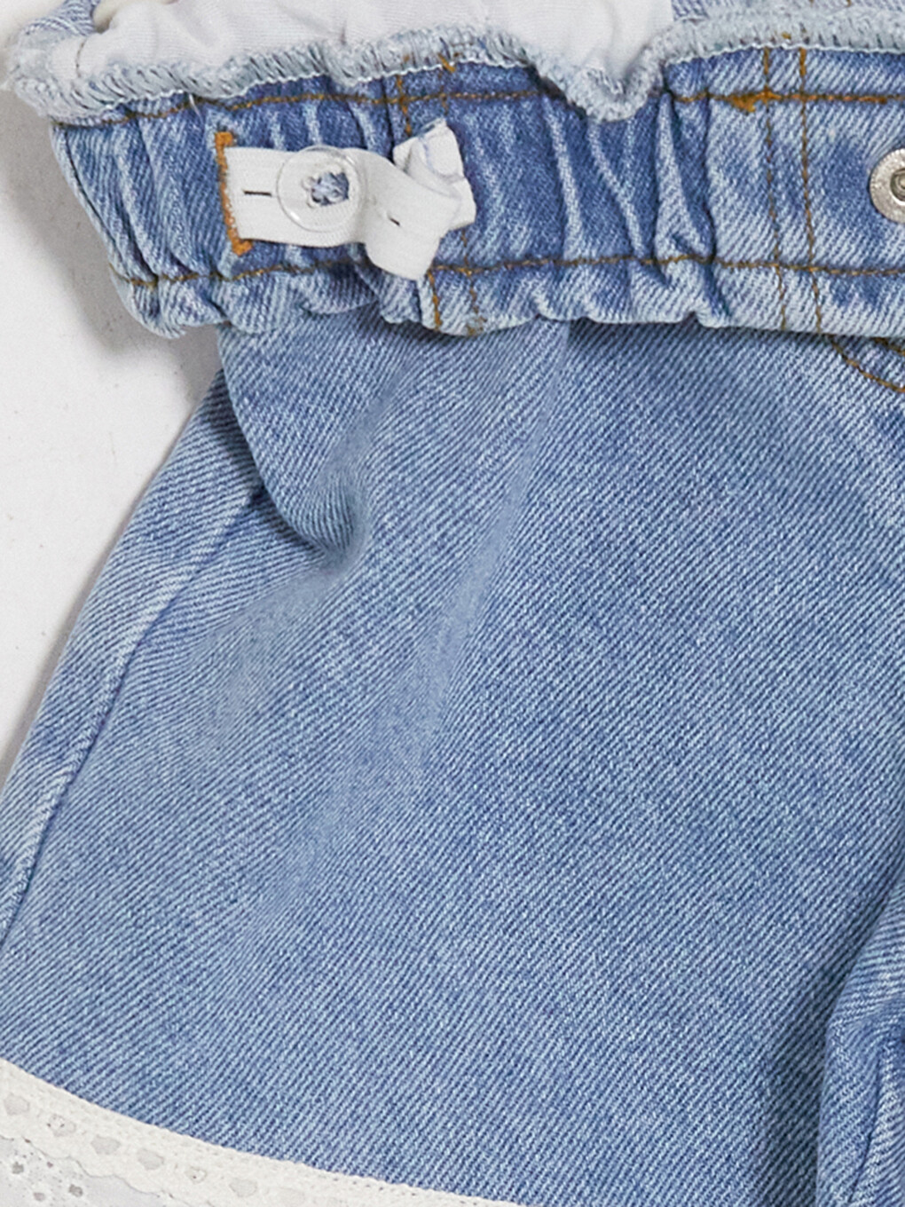 İndigo Beli Lastikli Dantel Detaylı Kız Çocuk Jean Şort-2