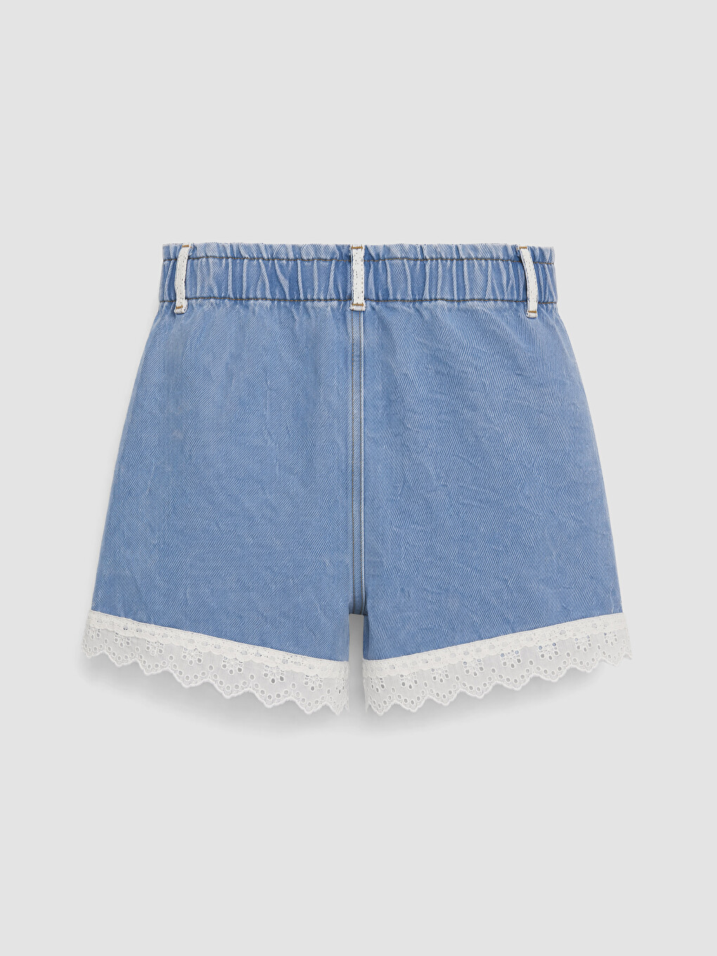 İndigo Beli Lastikli Dantel Detaylı Kız Çocuk Jean Şort-3