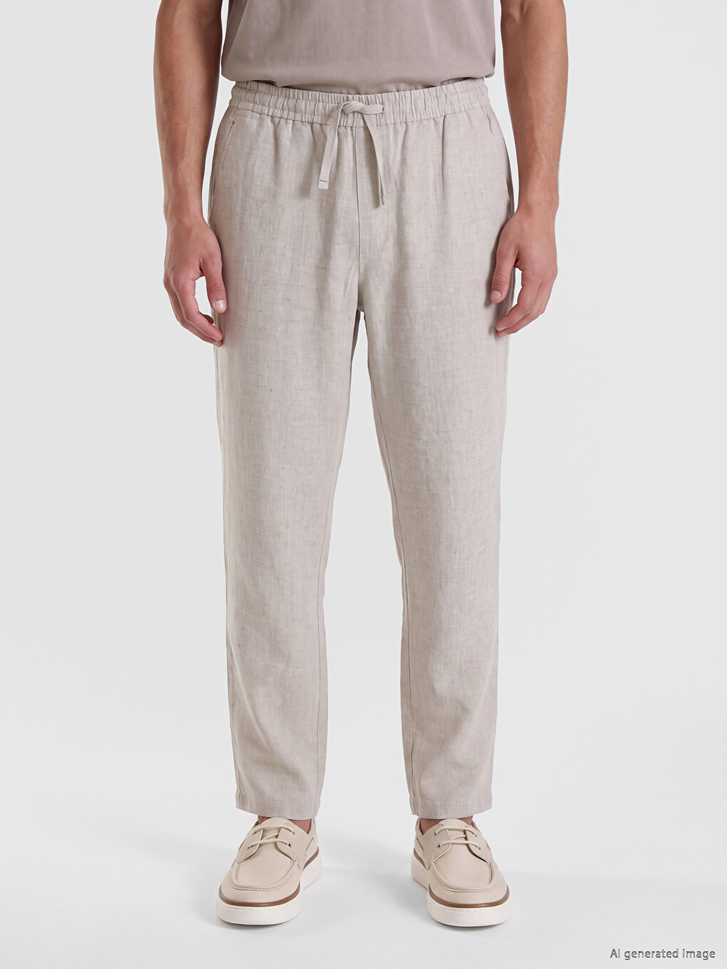 Bej Regular Fit %100 Keten Erkek Pantolon-1