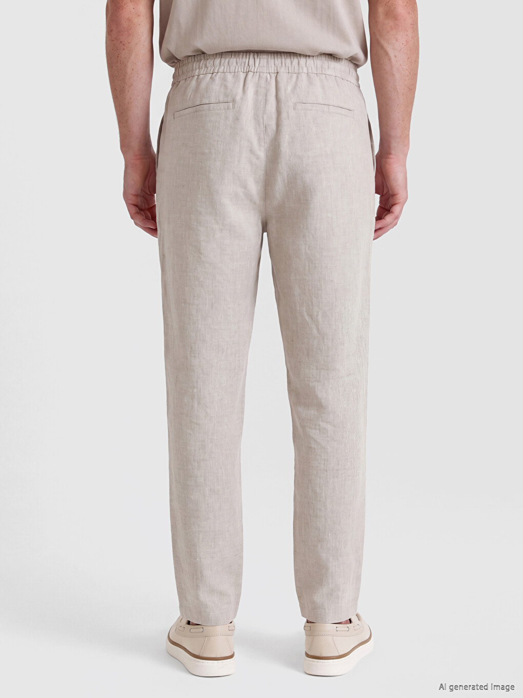 Bej Regular Fit %100 Keten Erkek Pantolon-3