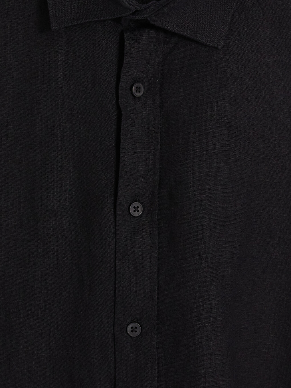 Siyah Regular Fit %100 Keten Erkek Gömlek-1