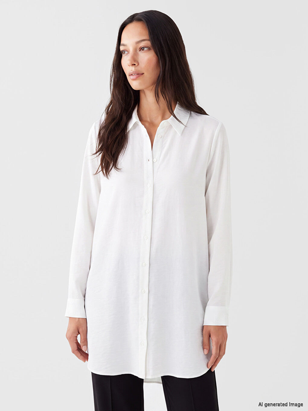 Ekru Regular Fit Kadın Gömlek Tunik