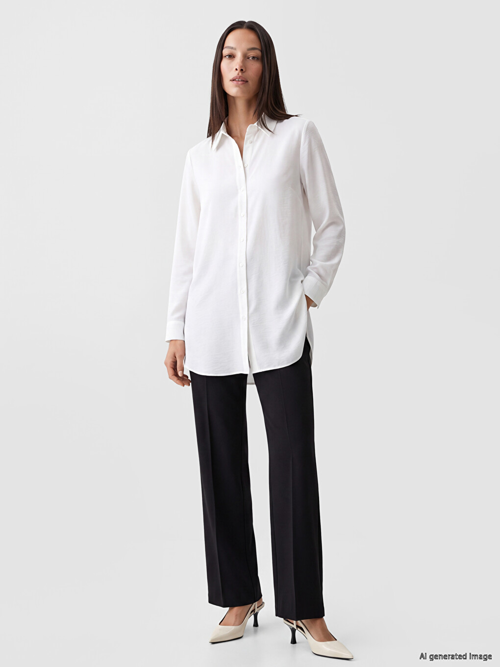 Ekru Regular Fit Kadın Gömlek Tunik-1