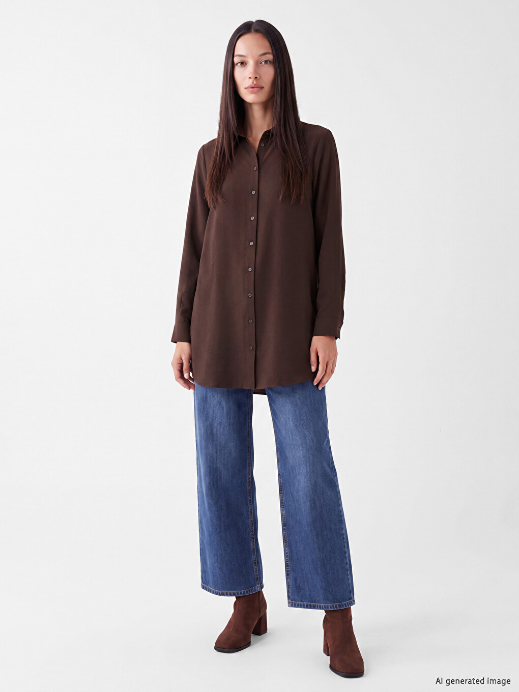 Kahverengi Regular Fit Kadın Gömlek Tunik-1