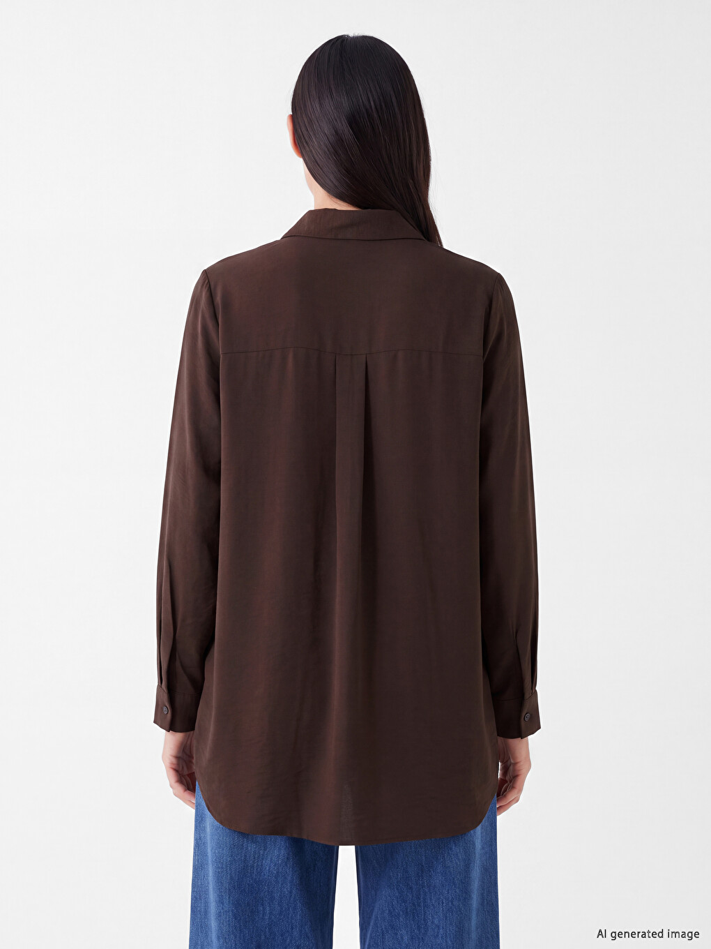 Kahverengi Regular Fit Kadın Gömlek Tunik-3