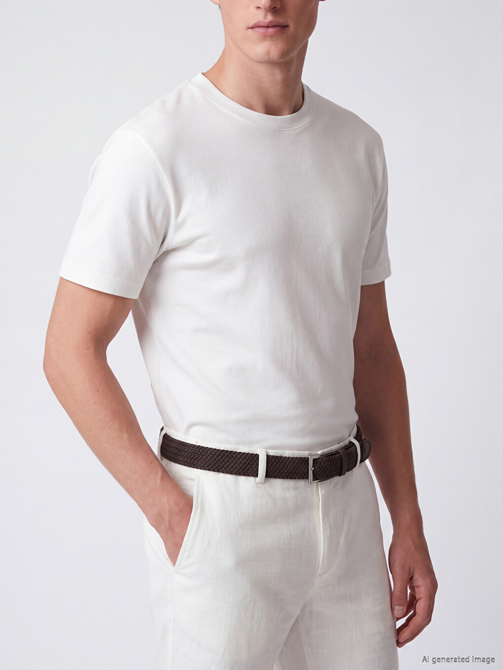 Beyaz Regular Fit Kemerli Erkek Şort-2