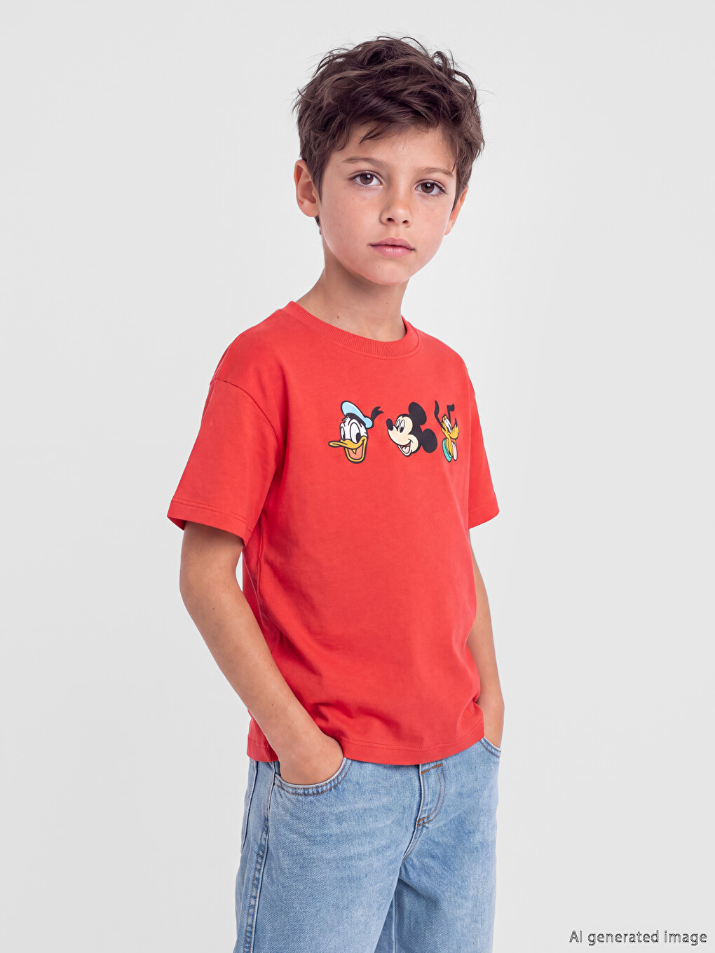 Kırmızı Mickey Mouse Baskılı Erkek Çocuk Tişört