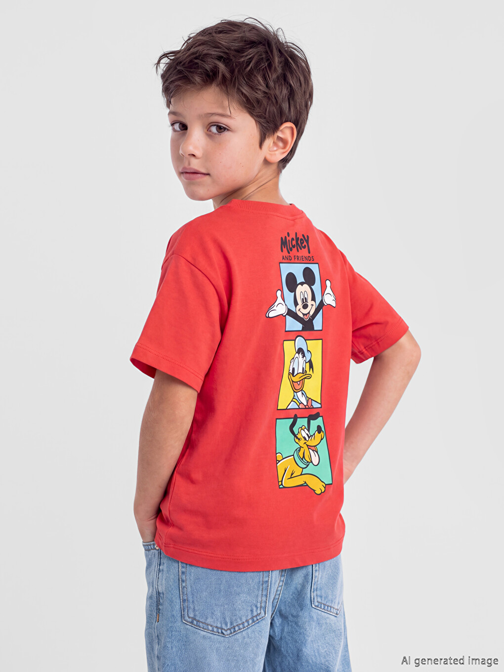 Kırmızı Mickey Mouse Baskılı Erkek Çocuk Tişört-1