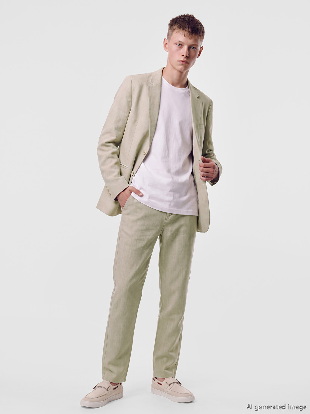Bej Erkek Çocuk Blazer Ceket Ve Pantolon Takım-1